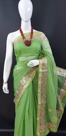 The Boutique House - Rajnandini Womens Pure Cotton Gotta Patti Work Kota Doria Saree (Kota doria Lehanga - Designer Lehanga - Kota Doria Saree - Designer Saree - Fancy Saree - Kota Doria suit - Designer Salwar suit - Women Kurti - Women Designer Kurti)