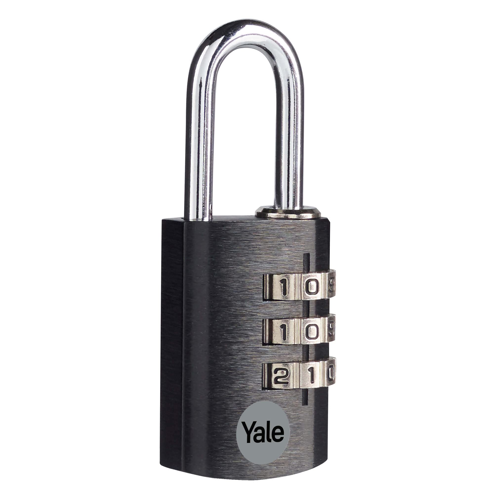 Yale - YE3CB/28/126/1/BK Standard Security 28mm Aluminium Combination Padlock - Black - Open Steel Shackle - 3 dial Combination Lock