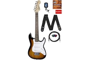 Fender Squier 3/4 Size Kids Mini Strat Electric Guitar Learn-to-Play Bundle with Tuner, Strap, Picks, Fender Play Online Lessons, and Austin Bazaar Instructional DVD - Brown Sunburst