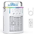 DESIVO Portable Air Conditioners, 4-in-1 Personal Mini Air Cooling Fan With 1000ml Water Tank, 2/4/6H Timer, 3 Mist, 7 Night Light USB Charging Small Air Cooler Conditioner for Indoor Office Bedroom