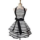 Hyzrz Lovely Handmade Cotton Retro Aprons for Women Girls Cake Kitchen Cook Apron for Mother's Gift (Black)