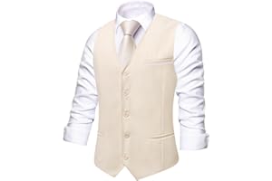 Hi-Tie Men's Formal Suit Vest Solid Fit Vest for Men 3 Pockets V Neck Waistcoat Business Wedding Casual