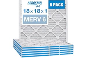 Aerostar 18x18x1 MERV 6 Pleated Air Filter, AC Furnace Air Filter, 6 Pack (Actual Size: 17 3/4"x17 3/4"x3/4")