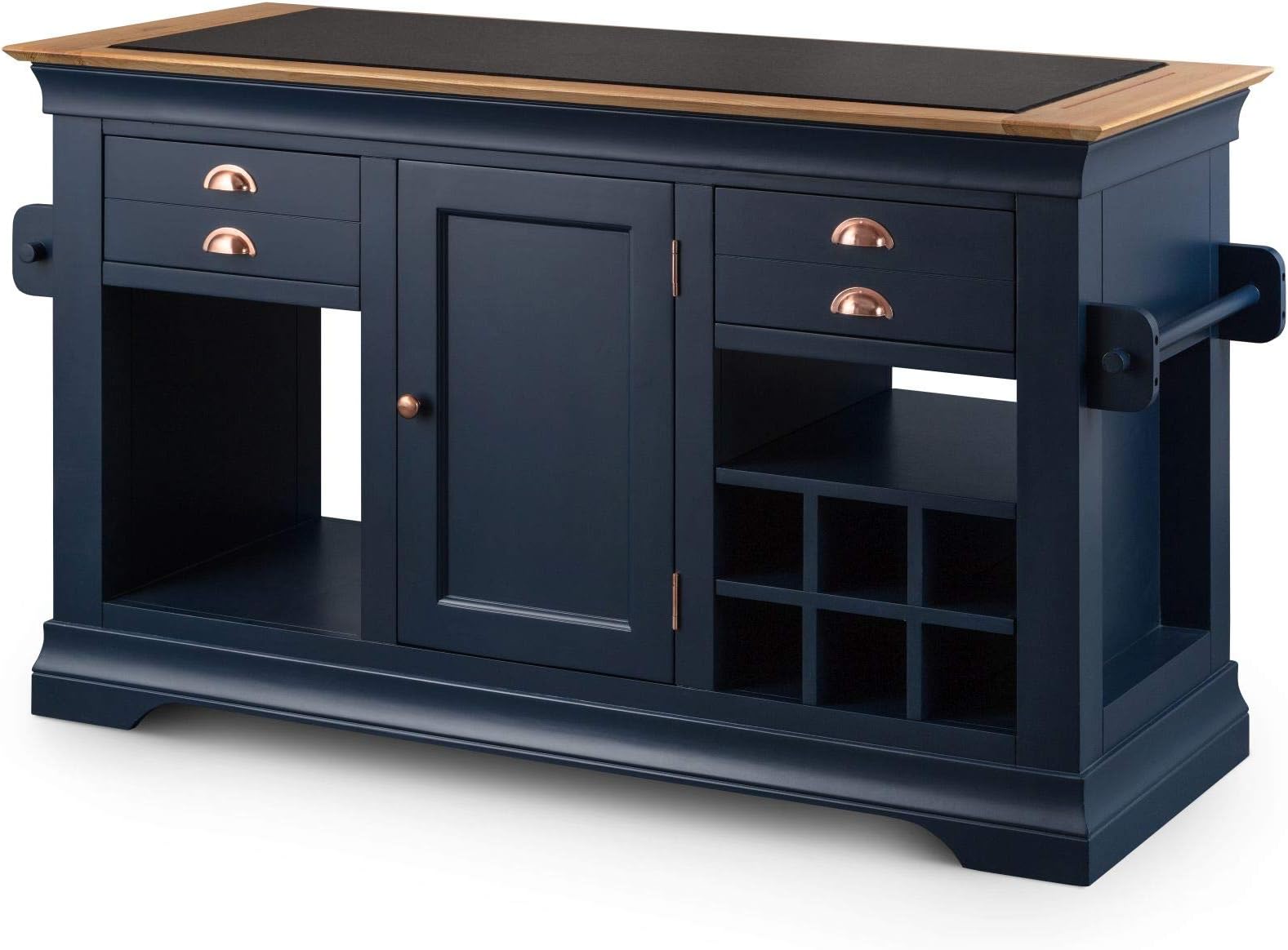 Oak Solution Kansas Blue Painted Granite Top Kitchen Island Unit