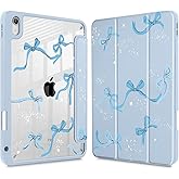 Tuiklol Case for iPad 11 inch (A16 Chip) 2025 Generation 11th / iPad 10.9 inch 2022 10th Gen, Buit in Pencil Holder with Shockproof Cover Clear Transparent Back Shell Auto Wake/Sleep, Bow-Blue