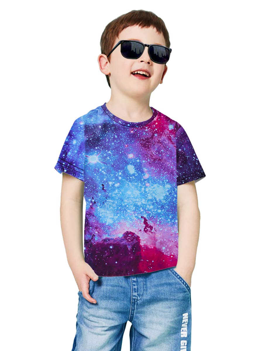 RAISEVERN3D Graphic Stampato T Shirt per 15-16 Ragazzi Ragazze Estate Colorato Nebulosa Casual Manica Corta Tshirt 140