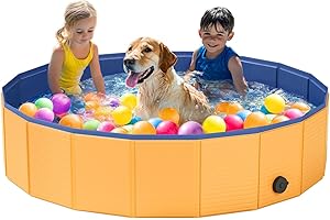 DESOXIVI Foldable Dog Pool, Pet Swimming Pool, Pet Outdoor Bathing Tub, Dog Bath, Protective Lining, PVC Collapsible Pool for Dogs, Cats 63"
