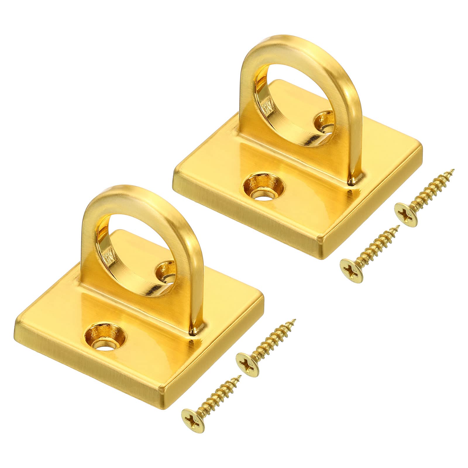 PATIKIL Pad Eye Plate U Hooks, 2 Pack Metal Ceiling Hook Wall Mount Loop with Screws Hardware Ring Hooks for Hanging Ropes in Queue Barrier, Golden