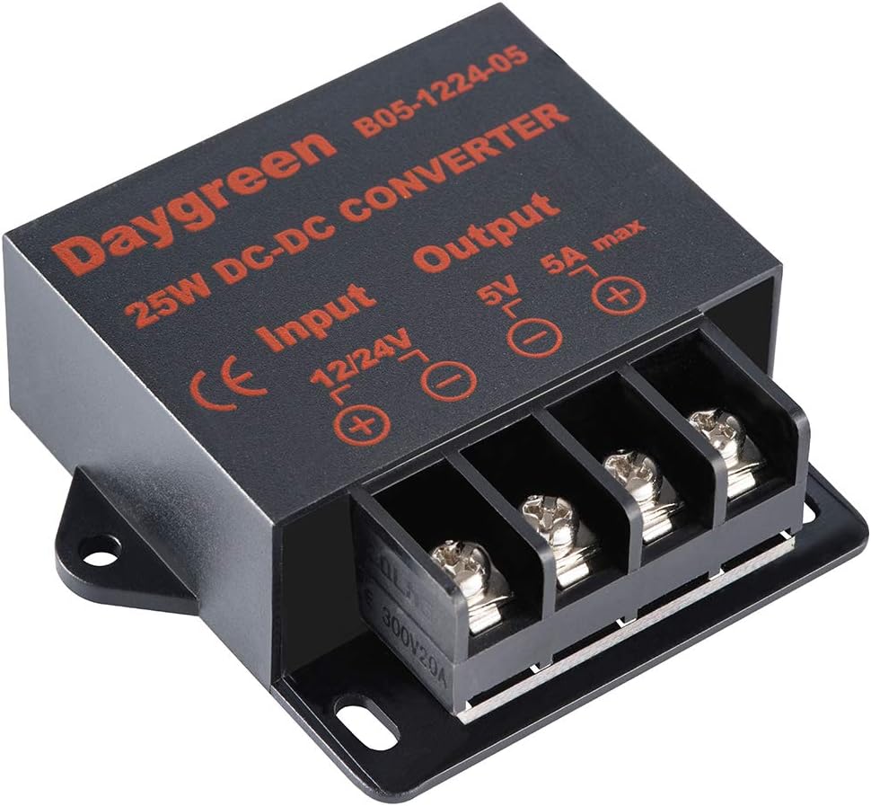 Daygreen 12V to 5V 24V to 5V 5A 25W Power Buck Module Car LED Step Down DC DC Converter Voltage Regulator Reducer, Non-Isolated