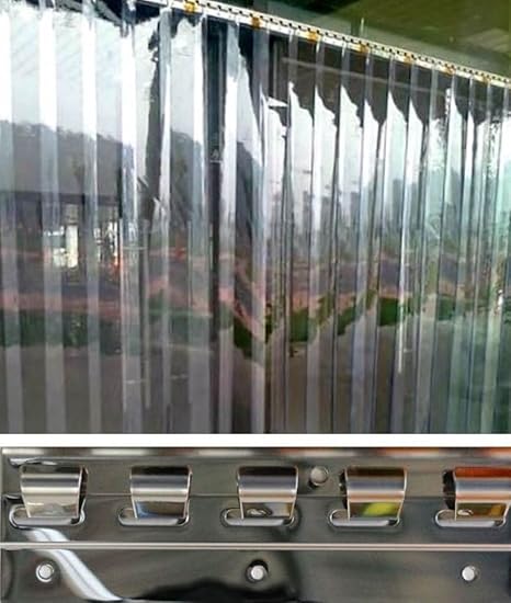 300x2mm PVC Lamellen Streifen Vorhang H2,50 x B1,75 m Überlappung 36% fertig vormontiert mit Wandschiene+Halteklammern