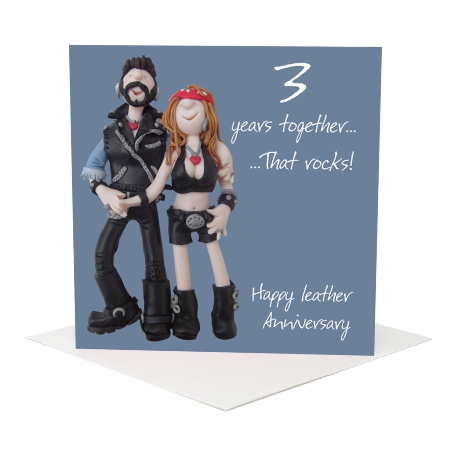 Holy Mackerel 3rd (leather) wedding anniversary card designed by Erica Sturla. Card is 15cm square and blank inside for your own message