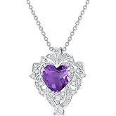 Lvoryance Natural Gemstone Necklace 925 Sterling Silver 9.5mm Heart Cut Amethyst Citrine Pendant Necklace for Women