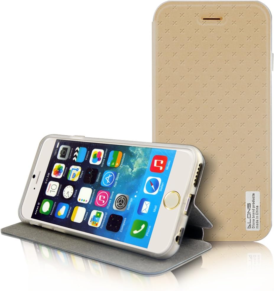 DLONS iPhone 6 Case,Ultra Slim Thin Flip PU Leather Case Cover for Apple iPhone 6-Gold 4.7 inch
