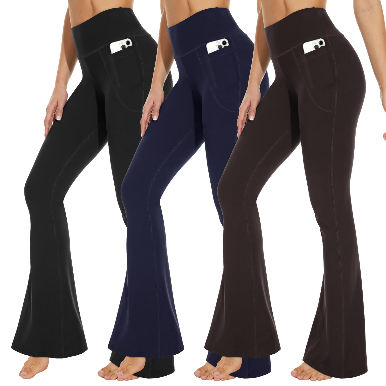 Photo 1 of 3 Packs Leggings with Pockets for Women, Soft High Waisted Tummy Control Workout Yoga Pants…