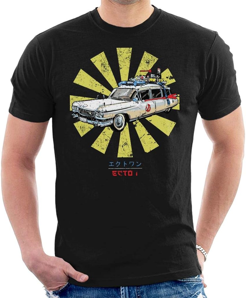 Ghostbusters Ecto 1 Retro Japanese Men's T-Shirt: Amazon.co.uk: Clothing