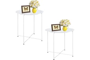 Garden 4 you End Table Set of 2, Outdoor Side Table, Small Patio Table Metal Side Table, Round Folding Side Table, for Outdoor and Living Room,White