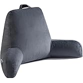 OAISZ Reading Pillow for Sitting in Bed with Shredded Memory Foam, Grey | 19-Inch Back Pillow for Sitting Up in Bed, Extended Arms, Side Pockets, Supportive Adjustable Pillow Removable Washable Cover