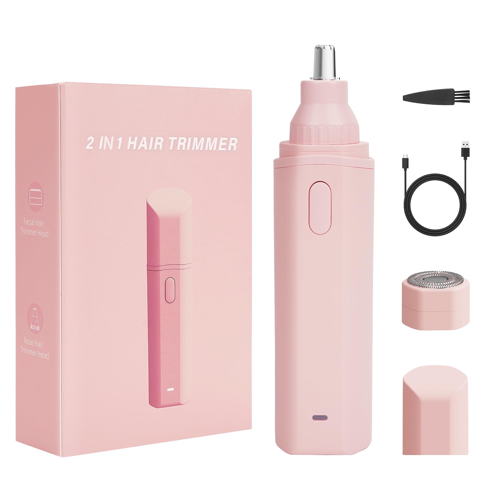 Photo 1 of 2-in-1 Nose Hair Trimmer for Women and Men, USB Rechargeable Remover, Painless Facial Hair Removal, Professional Eyebrow Razor, Body Shaver, Ear Trimmer, Portable Epilator, Dual Edge Blades, Pink