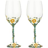 Simcat Handmade Painted Enamel Flower Glass Wine Glasses Transparent Refined Goblet, Stem For Cabernet, Gifts (Apricot red wine glass, 2 gift box)