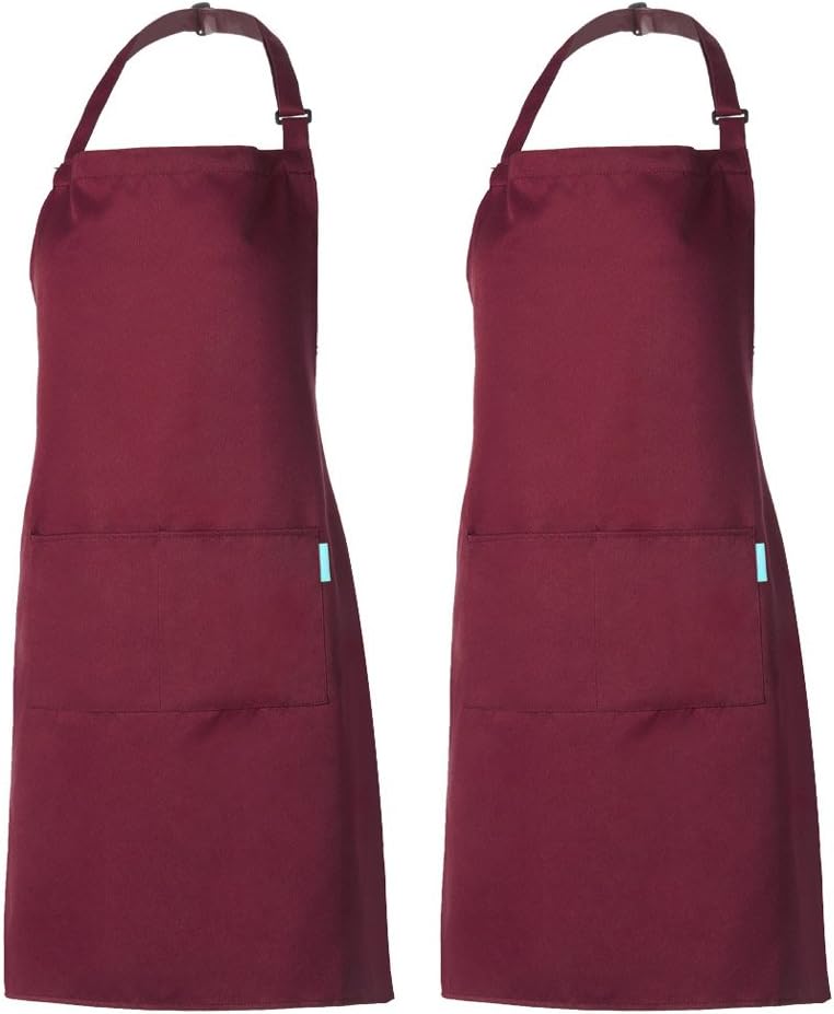 esonmus 2pcs/set Adults Polyester Kitchen BBQ Restaurant Apron with Adjustable Neck Belt 2 Pockets for Cooking Baking Gardening for Men Women