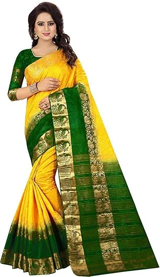 Women's Banarasi Cotton Silk Saree With Blouse Piece