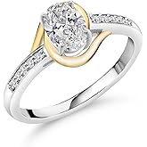Gem Stone King 10K Yellow Gold and 925 Sterling 7X5MM Oval Gemstone Birthstone and White Lab Grown Diamond Engagement Ring | Wedding Anniversary Promise Ring for Women