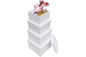 Aubiu Gift Boxes for Presents,Small Gift Boxes with Lids-White Nesting Gift Boxes Set of 4 Assorted Sizes Square Gift Boxes for Wedding Presents,Bridesmaid Proposal Box, Birthday Party Gift Box,Fathers Day Gift Box