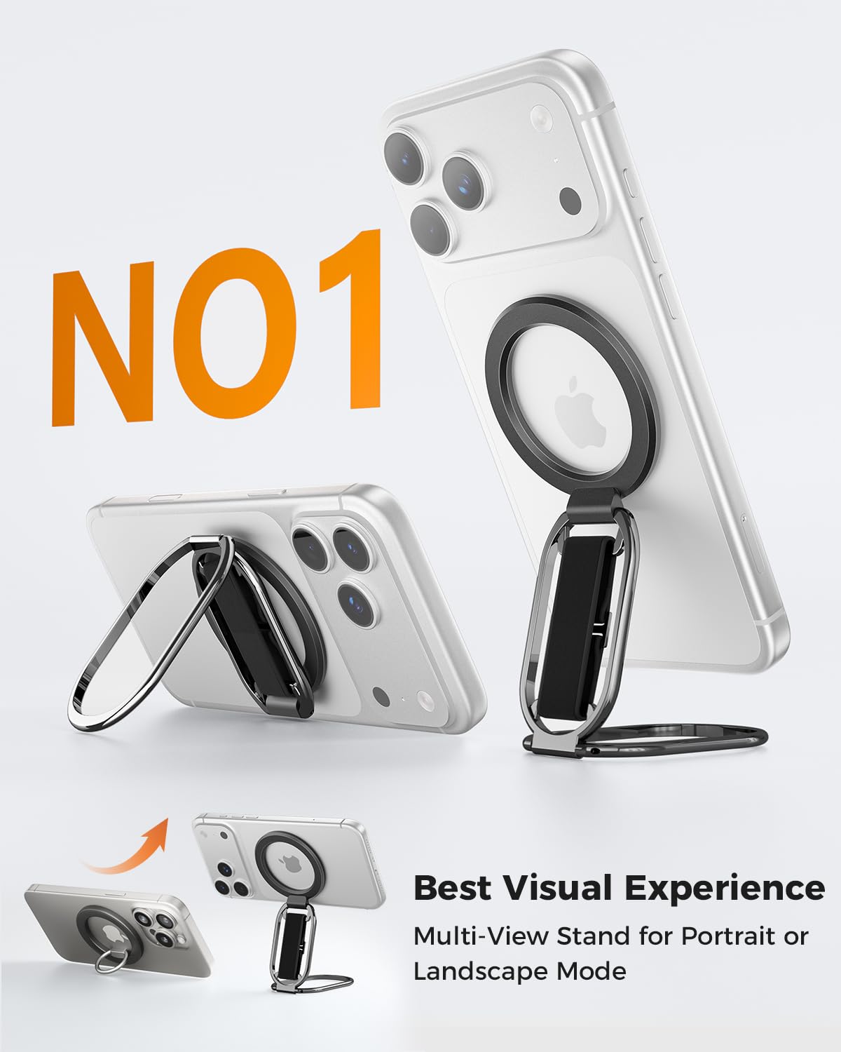 SUPERONE for MagSafe Phone Grip for MagSafe Kickstand Compatible with Mag Safe Finger Loop, 4-in-1 Phone Ring Holder Strap for Mag Safe iPhone 17/16/15/14/13/12 Series, Black [2025 Version]