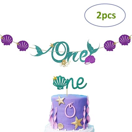 Amazon Com Palksky Mermaid One Birthday Banner Seashell One Cake
