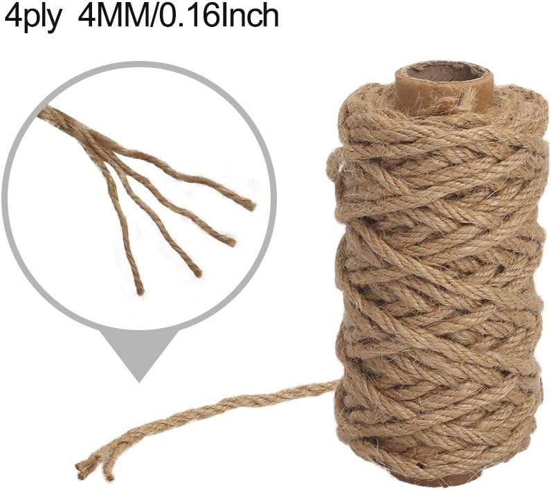 Tenn Well Strong Natural Jute Twine, 4mm Thick 66 Feet Long Jute String Rope Roll for Garden, Arts & Crafts, Home Decor, Packaging : Office Products