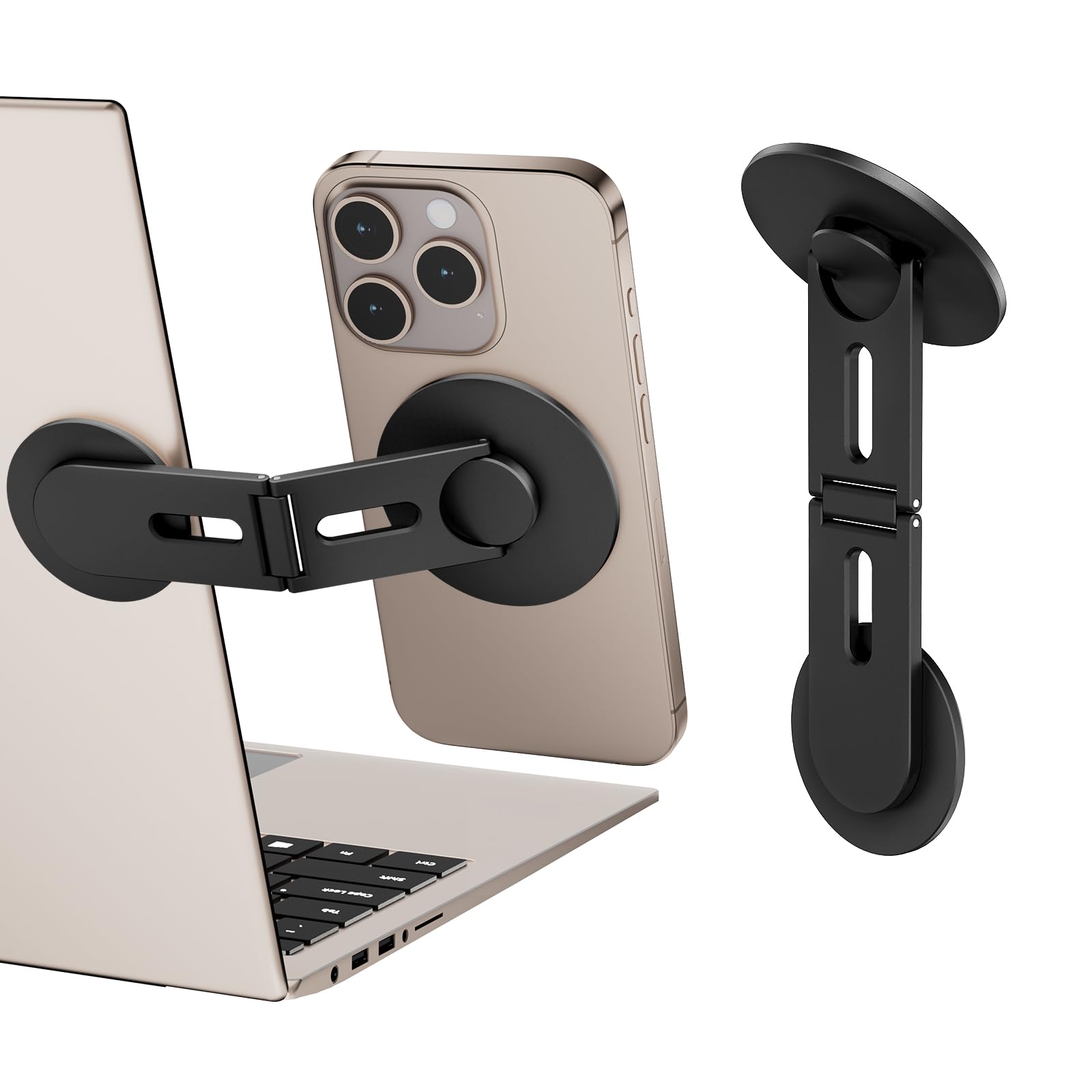 Photo 1 of CloudValley Magnetic Phone Laptop Holder Mount, Foldable Hidden Portable Stand for iPhone 16/15/14/13/12& All Phone, Clamp for Monitor Side, Compatible with Laptop, Desktop, Tesla Model 3/ Y, Black