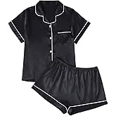 LILLUSORY Silk Satin Pajama Set for Women 2 Piece Lounge Pjs Winter Matching Summer Sleepwear Button Down Shirt Shorts