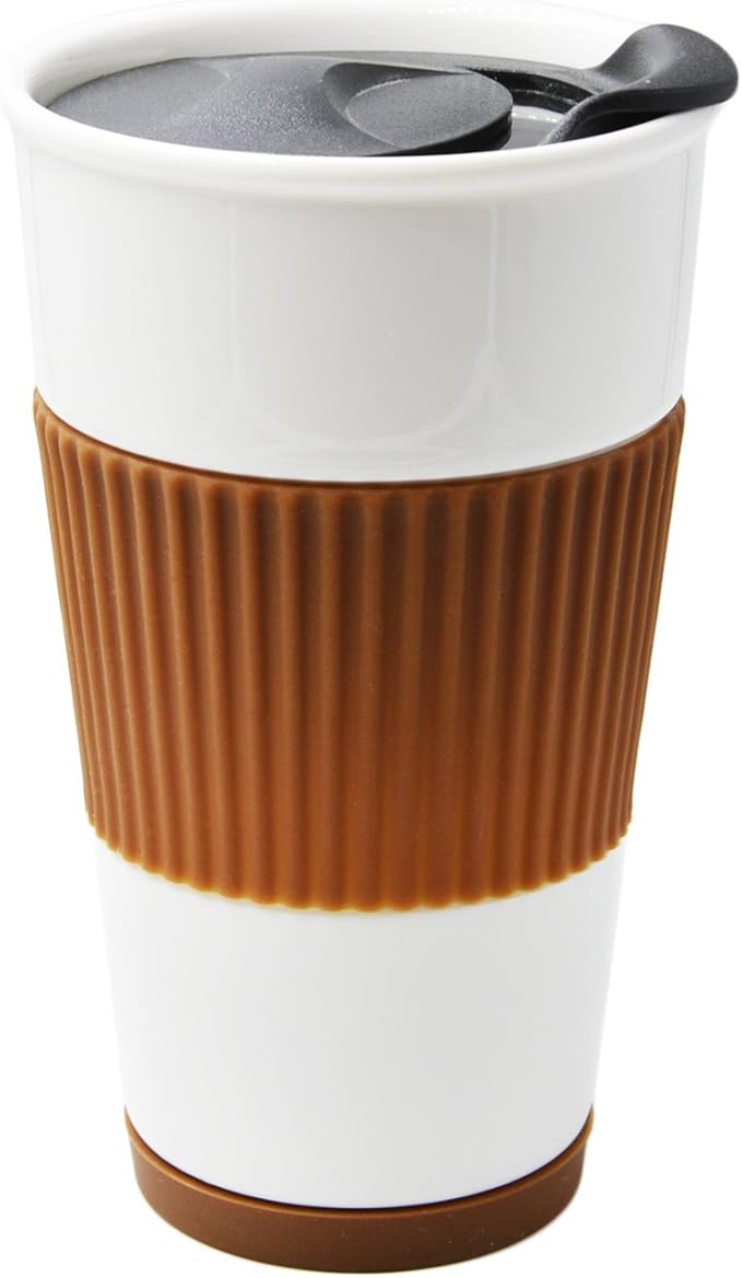 Amazon Udmg 二重構造断熱コーヒーカップ セラミックタンブラー 300ml 蓋つき コースター付き ブラウン 弁当箱 水筒 オンライン通販