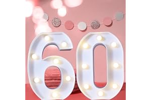 LOVELITE 8.8" Decorative LED Light Up Numbers, Marquee Numbers Lights for 60th Birthday Decorations, Lighted Number Sign for Birthday Party Night Lights Anniversary Backdrop Home Decor, White Number 60