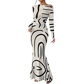 Women's Long Sleeve Off The Shoulder Bodycon Dress Elegant Maxi Dress Ruched Cocktail Prom Wedding Guest Dresses