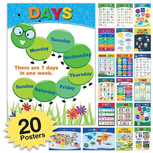 20 Extra Large Educational Posters For Kids Toddlers (24x17 Double Sided English/Spanish) Alphabet Colors Letters Numbers Shapes Months Days Weather Time Animals Solar System Seasons Map - Thumbnail 7