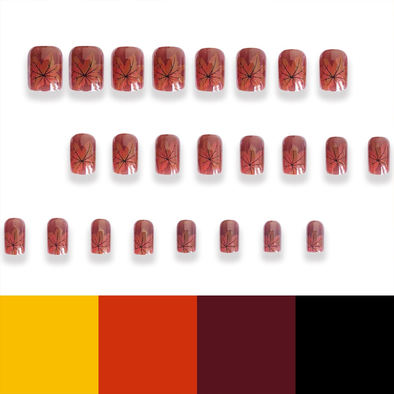 Tyuimhx Fall Maple Leaf Press on Nails Short Square Fake Nails With Designs Thanksgiving False Nails Full Cover Stick on Nails Acrylic Autumn Maple Leaves Artificial Nails for Women 24 Pcs - Image 2
