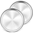P&P CHEF 10 Inch Pizza Pan Set of 2, Stainless Steel Pizza Round Baking Trays, Crisper Oven Pan for Baking Serving, Healthy &Non-Toxic, Heavy Duty & Durable, Dishwasher Safe