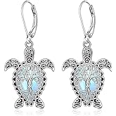 Sea Turtle Earrings Tree Of Life Moonstone Turtle Earrings for Women Sterling Silver Moonstone Leverback Dangle Jewelry Christmas Gifts