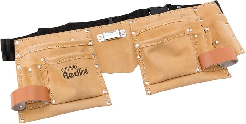 Draper Redline Double Leather Tool Belt 10 Pockets Hammer Tape Pliers Holder