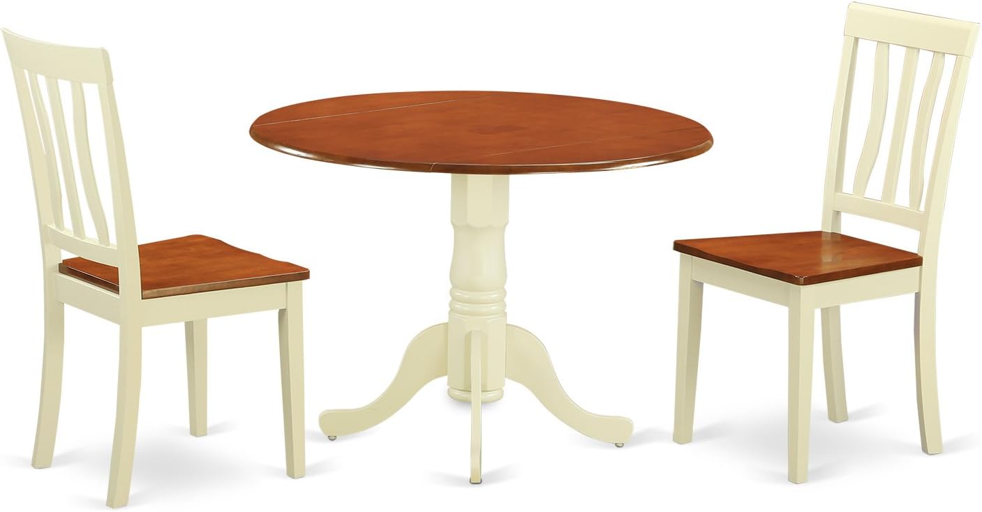 East West Furniture DLAN3-BMK-W Dining Set - 3 Pcs with 2 Wood Chairs in Buttermilk, 3 Pieces, Finish