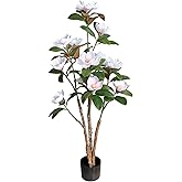 Artificial Magnolia Tree, 4FT Faux Potted Plant, 48 Inch Fake Magnolia Tree with Realistic Flowers Leaves and Adjustable Branches