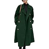 chouyatou Women's Winter Double Breasted Midi Long Wool Pea Coat Notch Lapel Winter Trench Coat