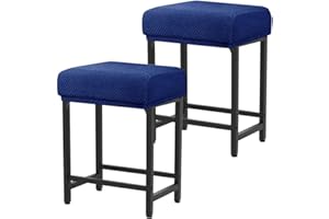 Levoberg Bar Stool Cover Rectangle Stretch Counter Height Barstool Slipcovers Rectangular Vanity Stool Cover Kitchen Counter Saddle Seat Cover for Wooden Metal Bench Set of 2 Navy