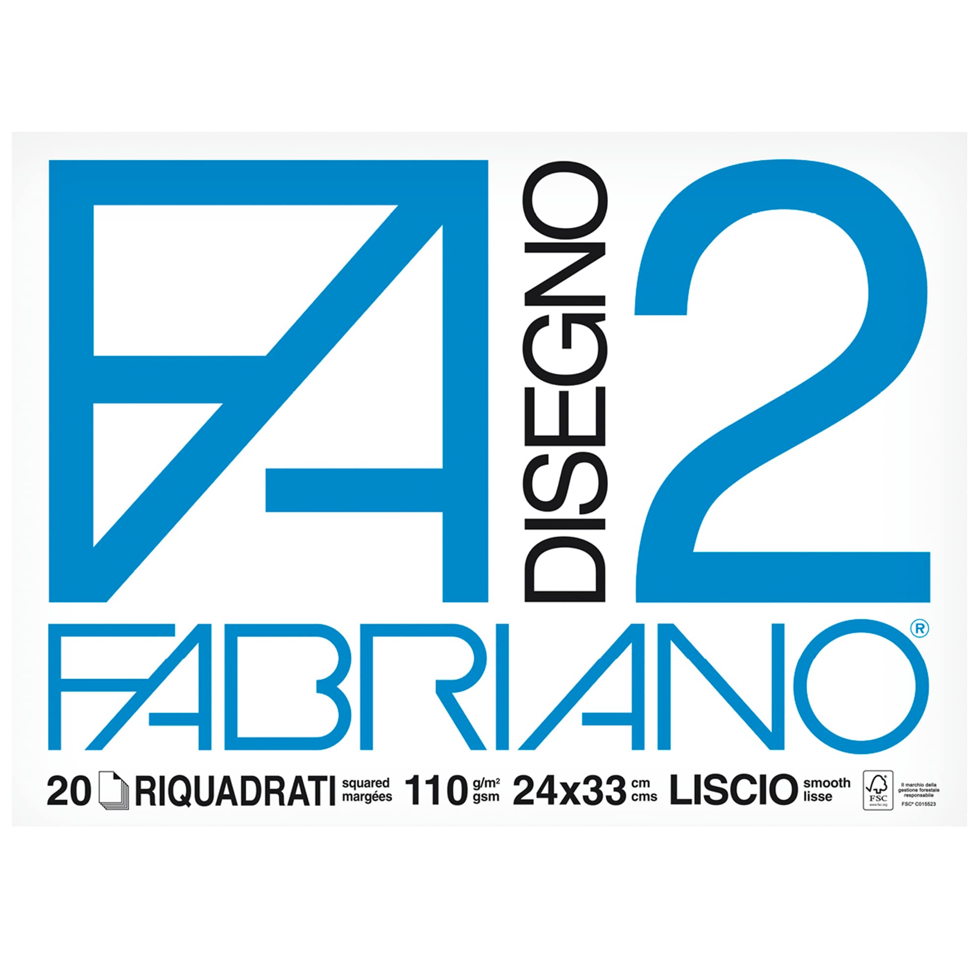 Fabriano F2 Sketchbook, 24 x 33 cm, Smooth Finish, 110 g/m2 Weight, 20 Sheets 24 x 33 cm