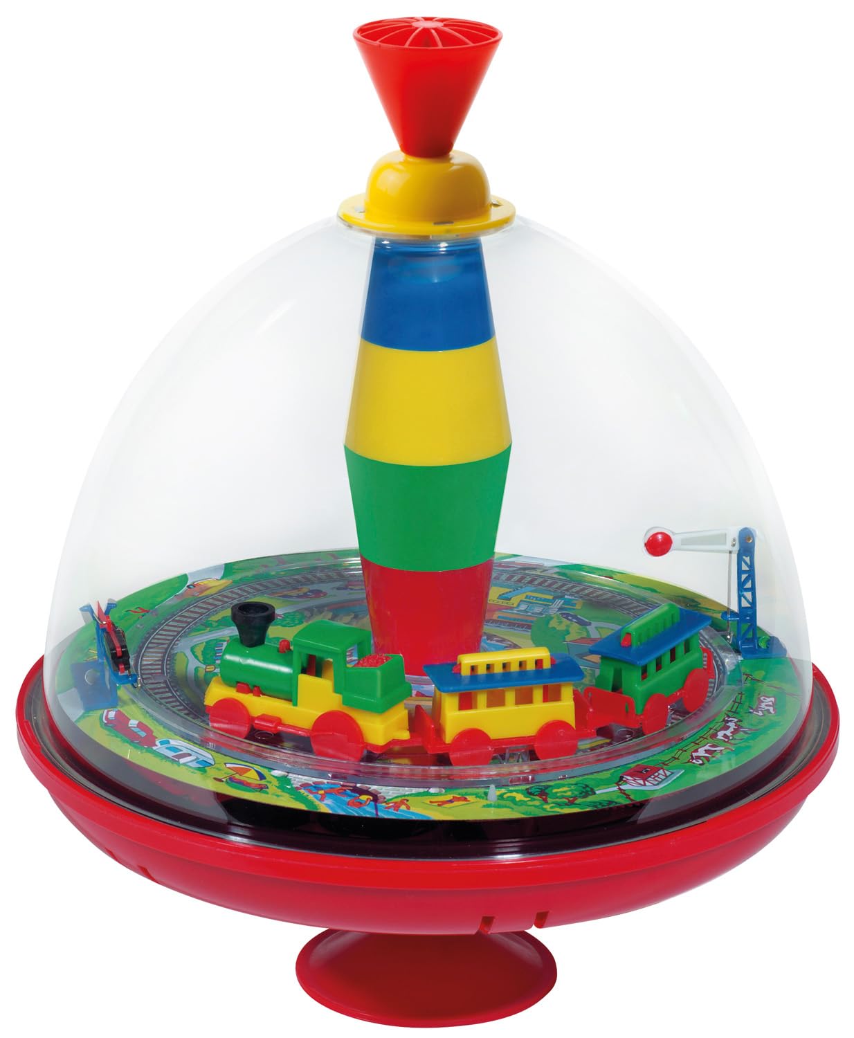 Lena 52120 tin Toys Panorama Ø19 cm, Plastic Humming, Classical Pump Mechanism, Musical Locomotive, Stand, Spinning top for Children from 18 Months, Colourful