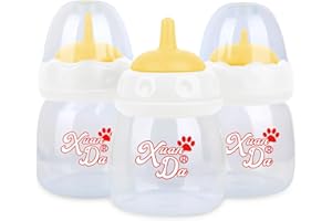 Xuanda Pet Feeding Bottle,3 Pack 60ml Nursing Bottle, 3 Sizes Nipples with Ventilation Valve Resistant Tearing Perfect for Puppies, Kittens, Small Wildlife(Yellow)