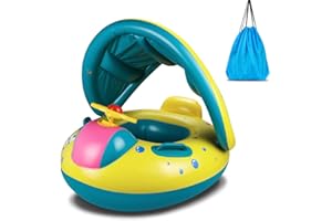 Baby Pool Float, Topist Baby Inflatable Swimming Ring with Adjustable Sun Shade CaBaby Pool Float, Rinopy Safety Seat for Age 6-36 Months Toddlers with Carry Bag