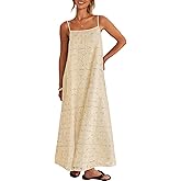 MEROKEETY Women's Summer Spaghetti Straps Sundress 2026 Casual Sleeveless Floral Lace Eyelet Boho Beach Maxi Dress