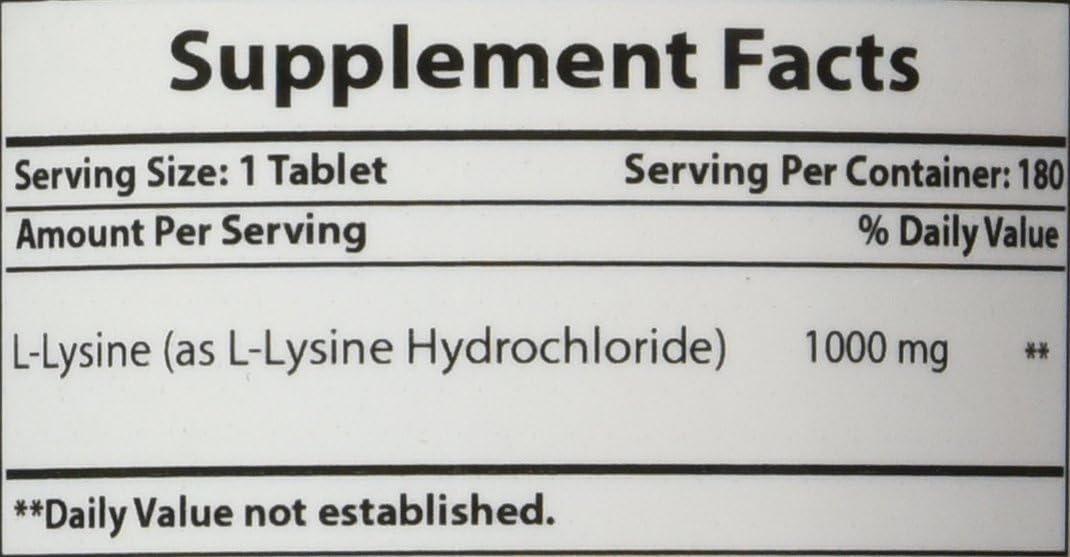 Best Naturals L-Lysine 1000mg 180 Tablets - Double Strength Lysine for stronger immune health & cold sores: Health & Personal Care